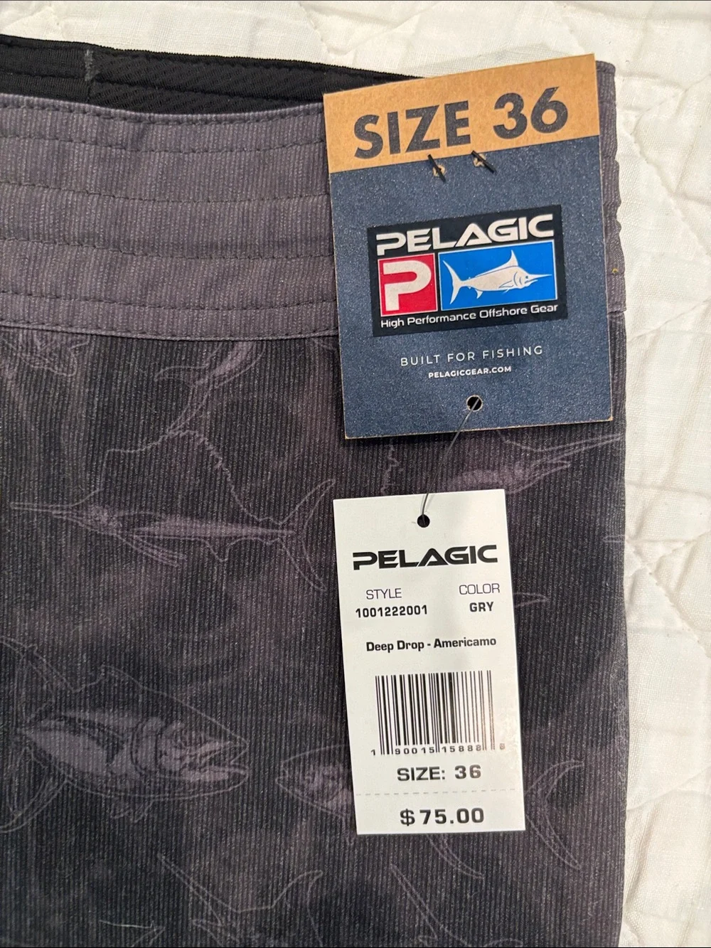 Pelagic Men’s Gray & Charcoal Striped Swim Board Shorts